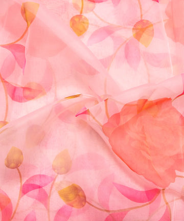 Light Pink Floral Printed Organza Fabric